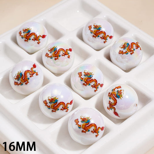 Acrylic Beads for Bracelets UV Coating with Chinese Fortunate Lucky Loong Pattern