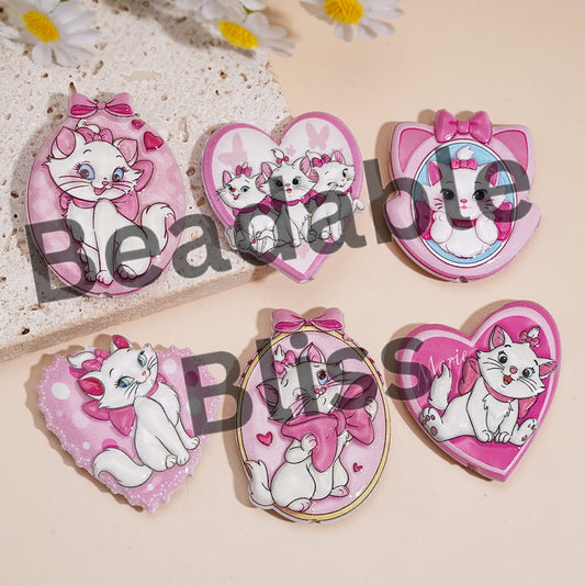 Acrylic Beads with Concavo-Convex Pretty Kitten Character Pink Series, Random Mix