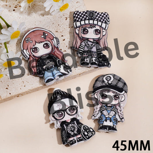 Acrylic Beads with Concavo-Convex Fashion Girl Series, 45MM, Random Mix