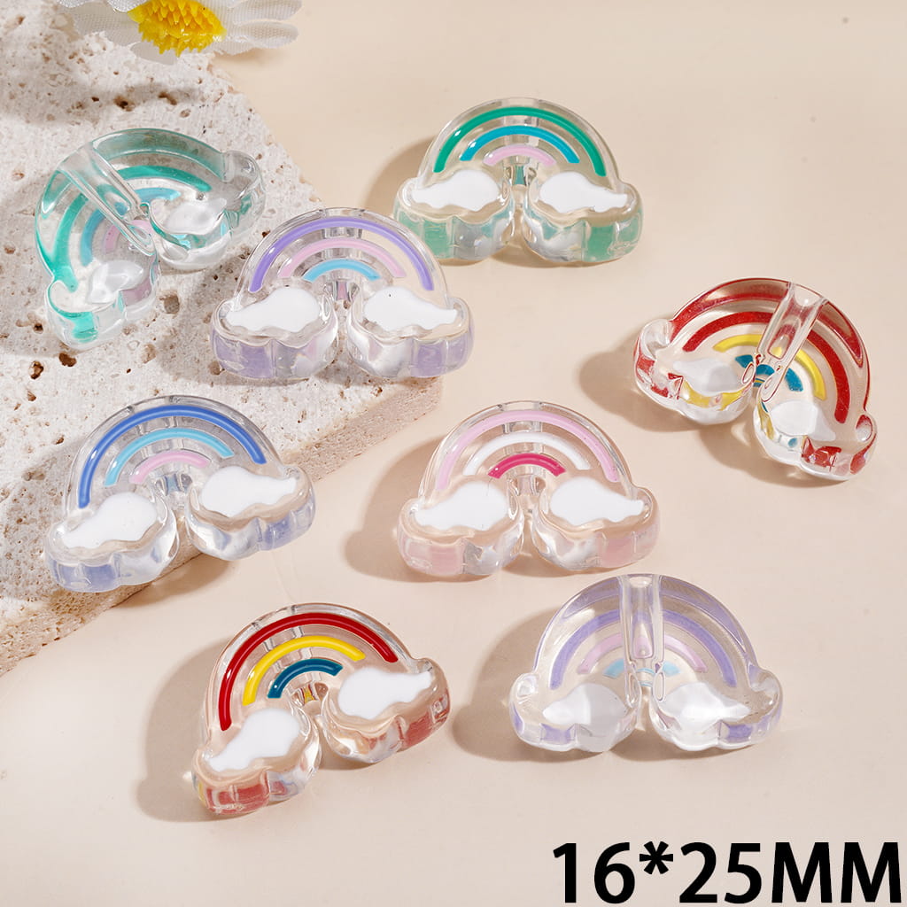 Clear Rainbow Cloud Acrylic Beads in Various Colors, 16*25MM, Random Mix