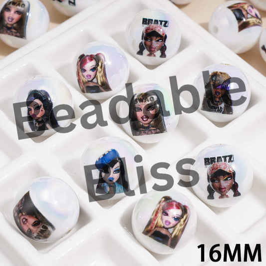 Acrylic Beads for Bracelets UV Coating w Fashion Doll Series, Gothic Style, 16MM, Random Mix