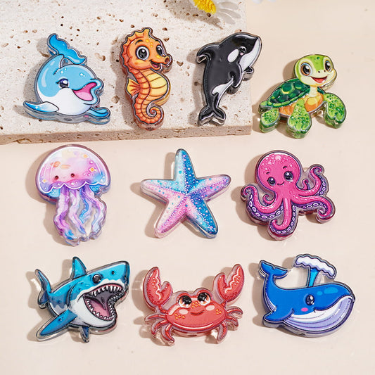 Acrylic Beads with Sea Animals Marine Life Series, Random Mix
