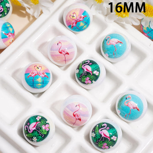 UV Coated Acrylic Beads for Bracelets w Flamingo Theme, 16MM, Random Mix