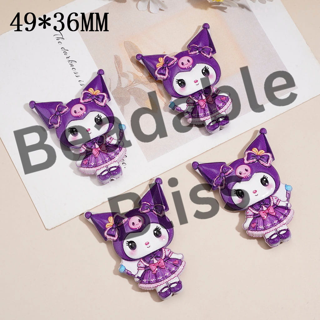 Textured Purple Evil Girl Character Acrylic Beads, 49*36MM, Random Mix