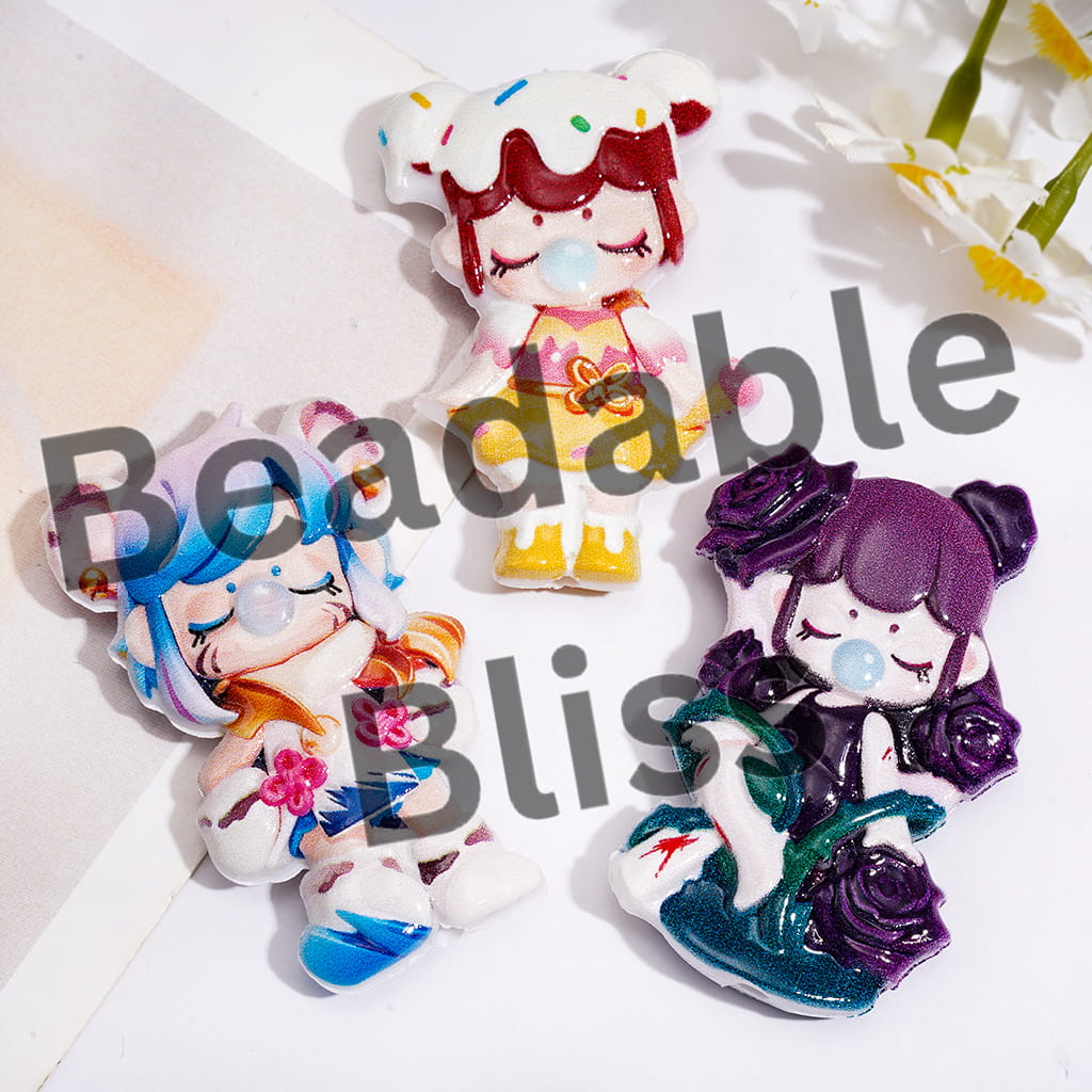 Acrylic Beads Sleepy Girl Character Blowing Bubble Series, Random Mix