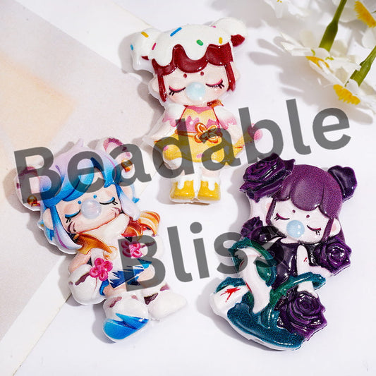 Acrylic Beads Sleepy Girl Character Blowing Bubble Series, Random Mix