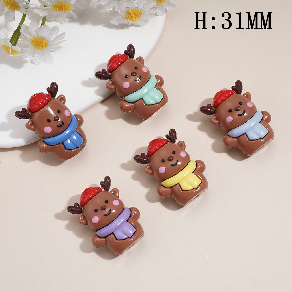 PVC Soft Rubber Beads Cute Christmas Reindeer Design Series, Height 31MM, Random Mix