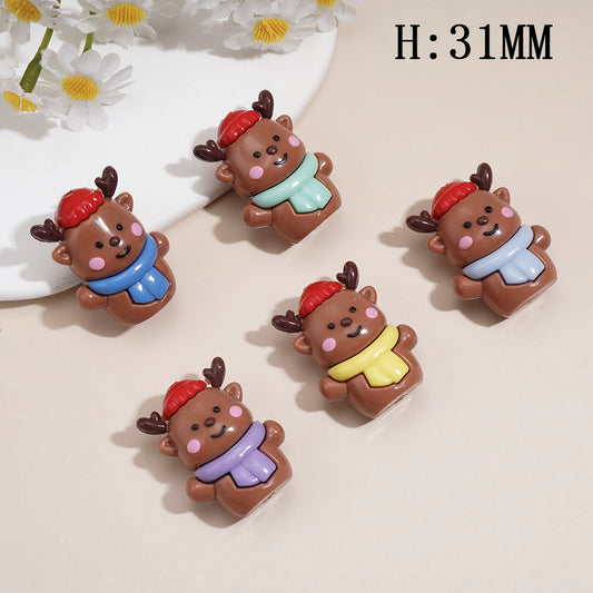 PVC Soft Rubber Beads Cute Christmas Reindeer Design Series, Height 31MM, Random Mix