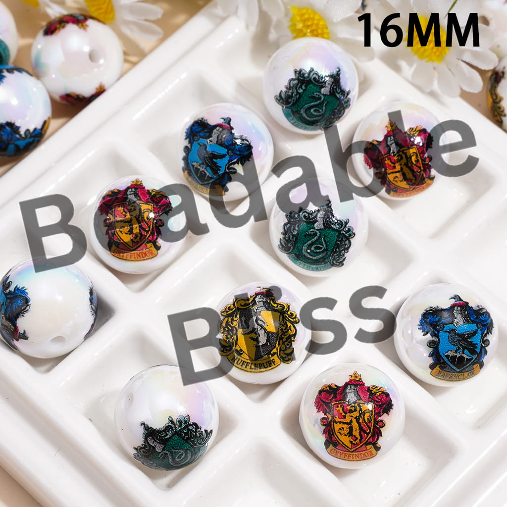 Wizard House Crest Shield Badge Series UV Coated Acrylic Beads for Bracelets, 16MM, Random Mix
