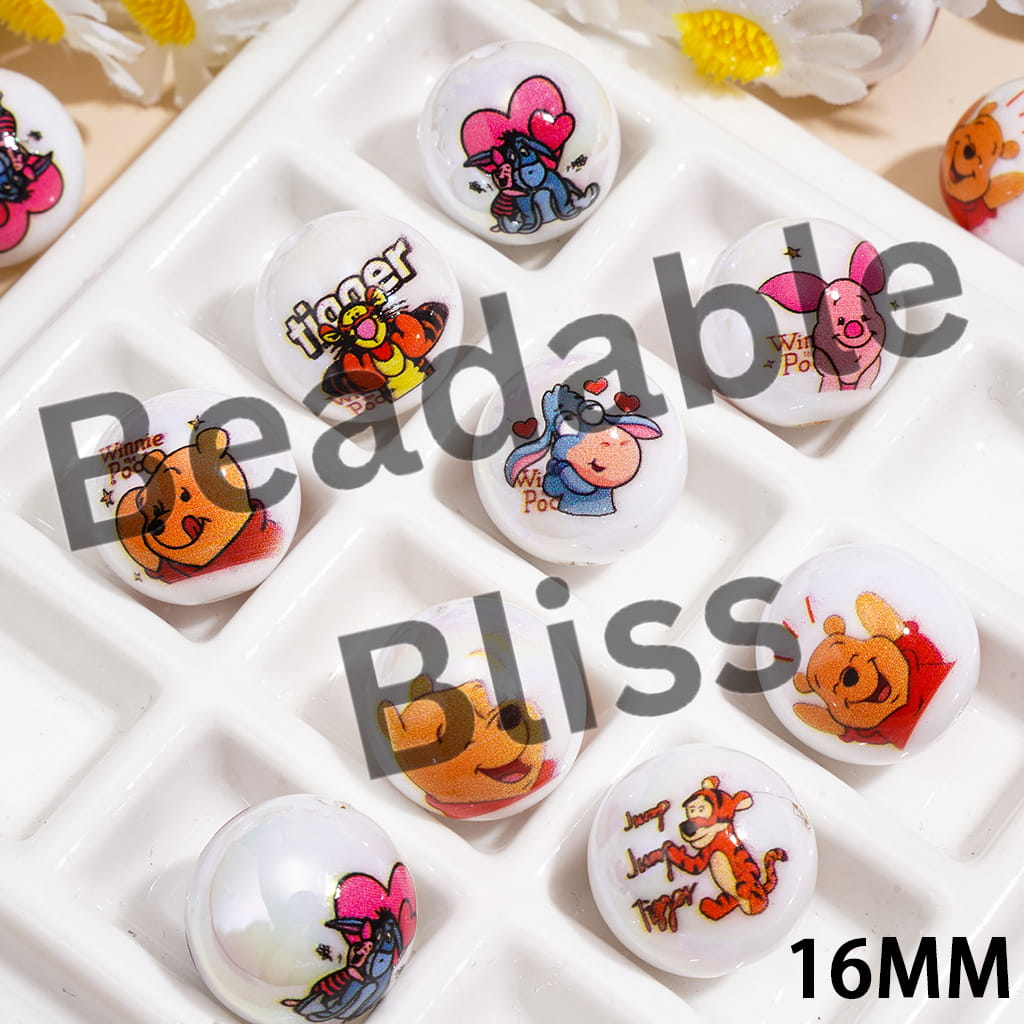 Classic Animation Animal Character Series UV Coated Acrylic Beads for Bracelets, 16MM, Random Mix