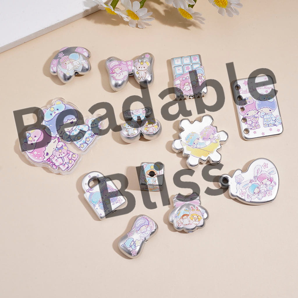 Acrylic Beads Pendants Twin Double Star Fairy Series, Various Shapes, Random Mix