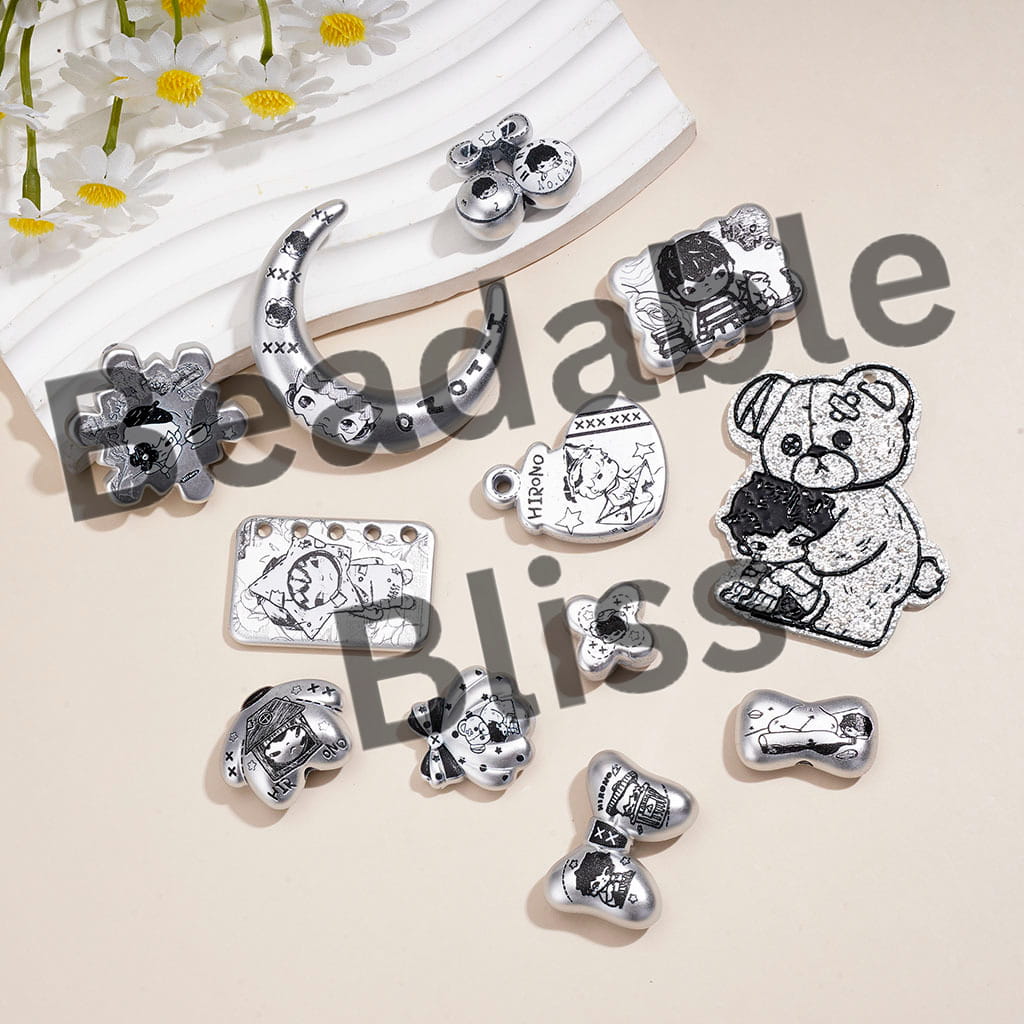 Acrylic Beads Pendants Cool Baby Boy Doll in Silver Series, Various Shapes, Random Mix