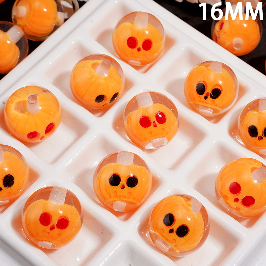 Transparent Acrylic Beads for Bracelets, Halloween Pumpkin Face, 16MM, Random Mix