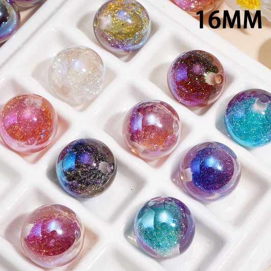 Dreamy Style Acrylic Beads for Bracelets with Lotus Bud and Glitter Embedded Inside, 16MM, Random Mix