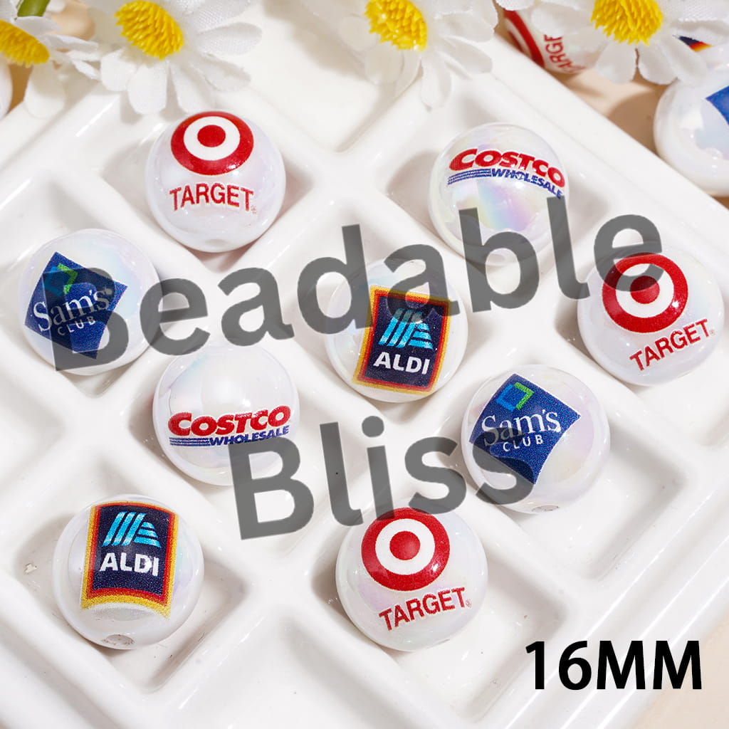 UV Coated Famous Supermarket Series Acrylic Beads for Bracelets, 16MM, Random Mix