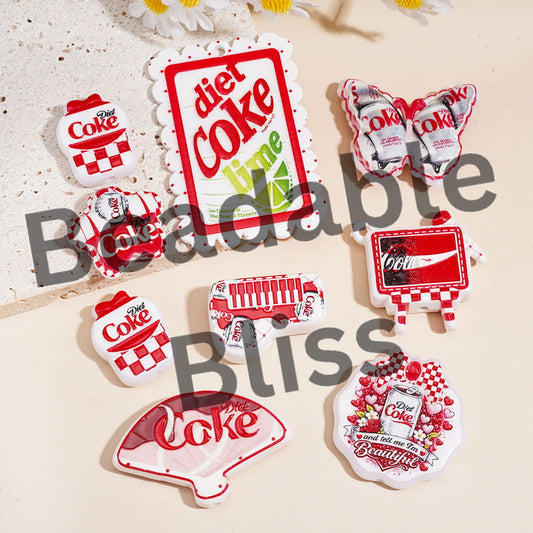 Enjoy Soda Drink Series Acrylic Beads Charm Pendants, Various Shapes, Random Mix