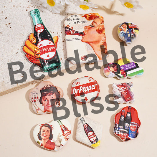 Acrylic Beads Charm Pendants Carbonated Soft Drink Series, Retro Style, Random Mix
