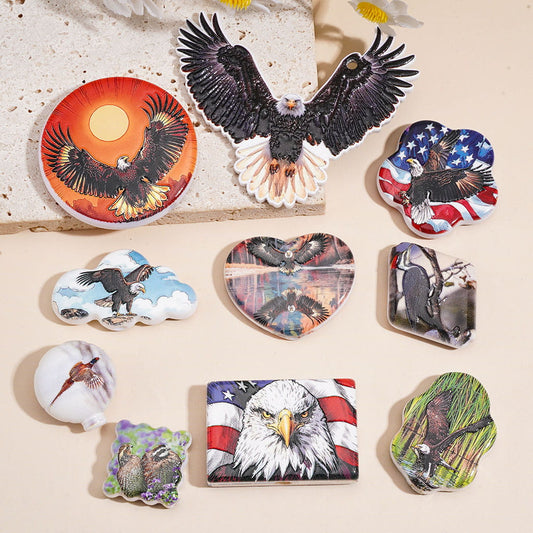 American Bald Eagle in Patriotic Style Acrylic Beads Pendants, Random Mix