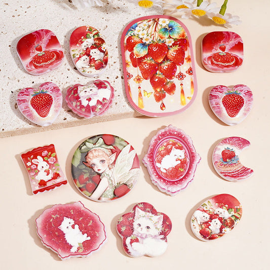 Red Strawberry Rabbit Elf Cat Series Acrylic Beads Pendants, Random Mix