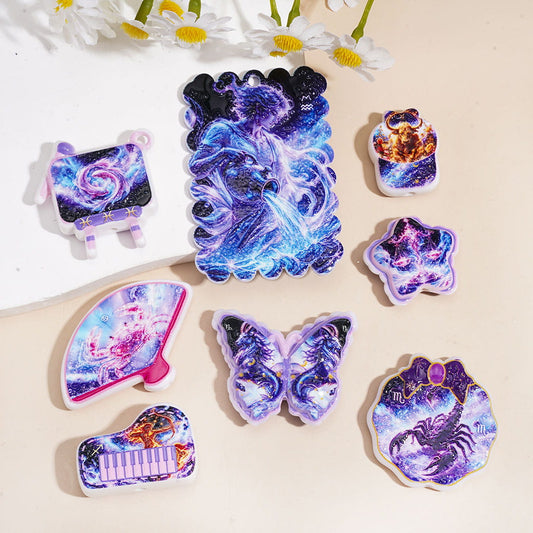 Fantasy Twelve Constellation Series Acrylic Beads Pendants, Random Mix