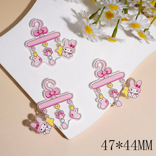 Acrylic Pendants with Bunny-Like Girl Character Socks Doll Bow Accessories, Hanger Shape 47*44MM