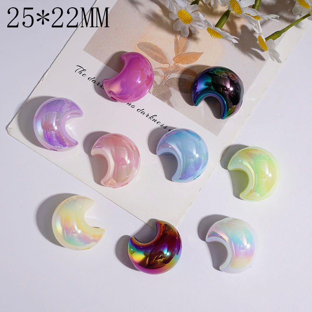 UV Coated Acrylic Beads Crescent Moon Series, 25*22MM Random Mix Multi-Color