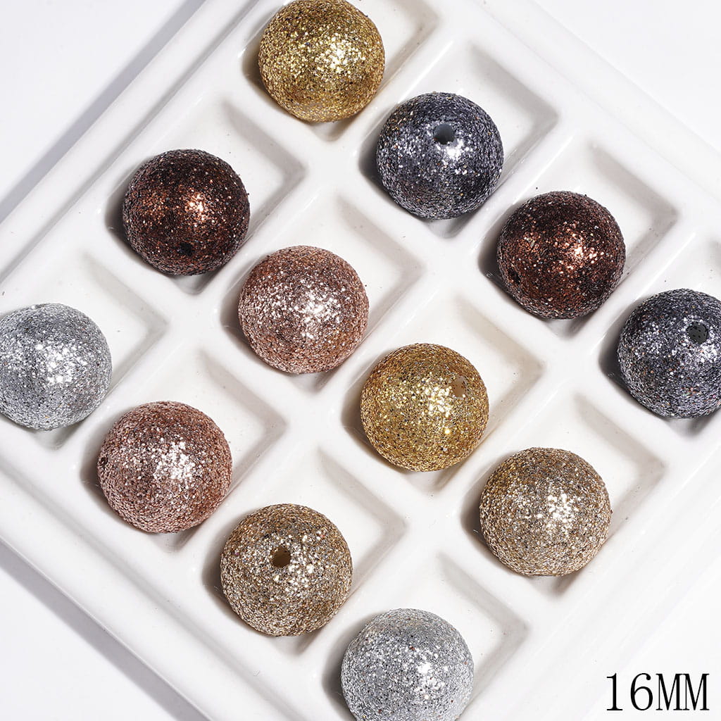Acrylic Beads for Bracelets, Round Shape with Glitter, 16MM, Gold Earth Tone Style, Random Mix