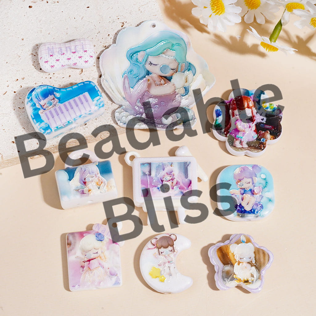 Baby Girl Blowing Bubble Acrylic Beads and Pendants, Random Mix