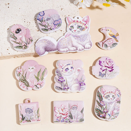 Pink Purple Cute Cat Flower Bird Series Acrylic Beads and Pendants, Random Mix
