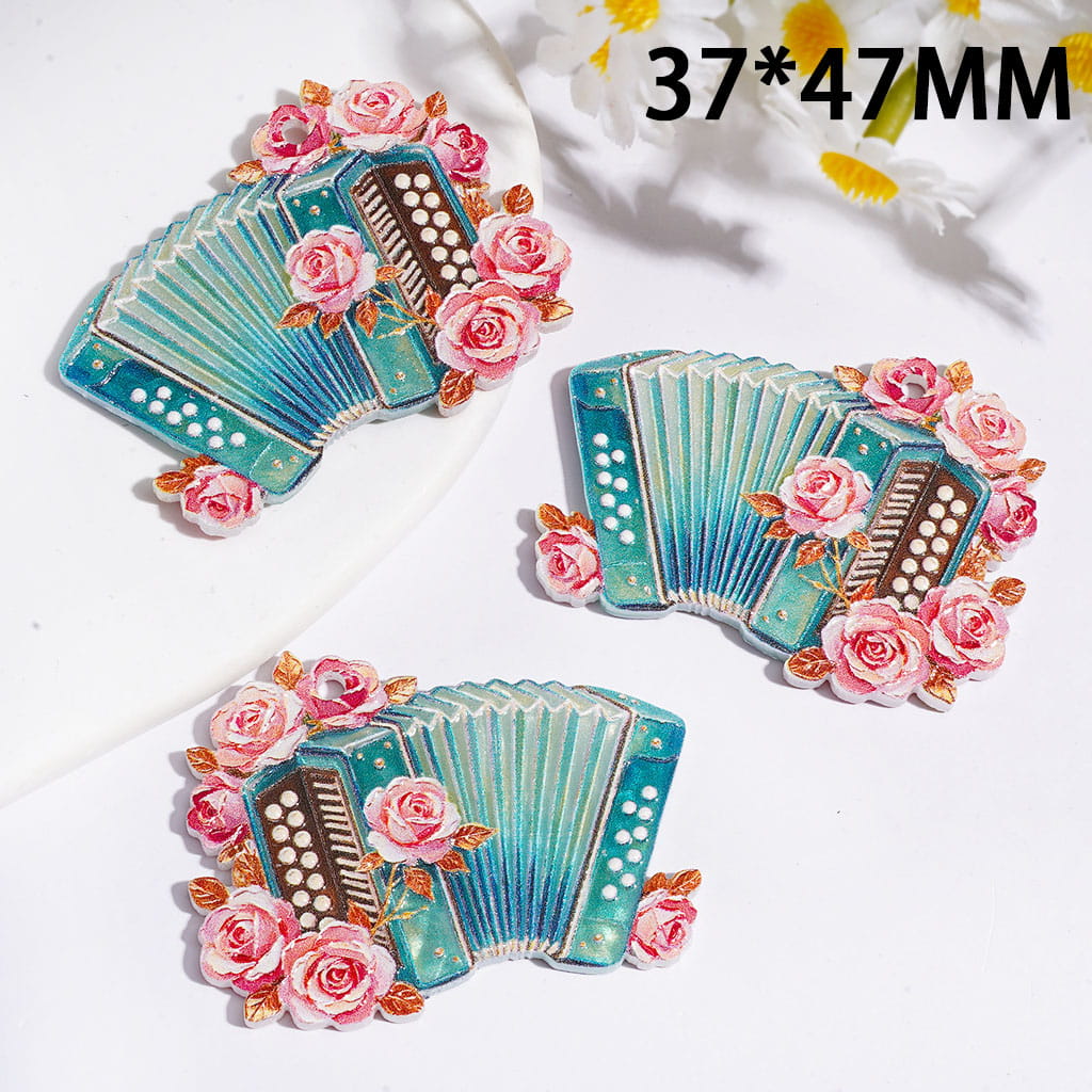 Accordion Shaped Acrylic Pendants with Rose Flowers, 37*47MM