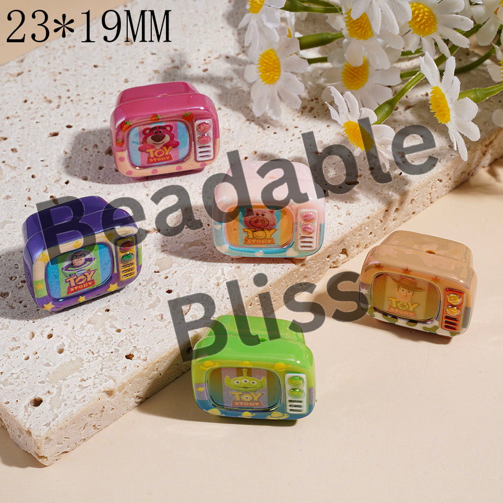Acrylic Beads UV Coating with Toy Adventure Character Prints TV Shape, 23*19MM Random Mix