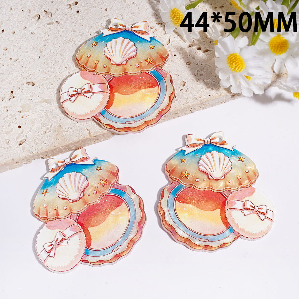 Cosmetics with Bow Starfish Seashells Pearls Acrylic Pendants , 44*50MM