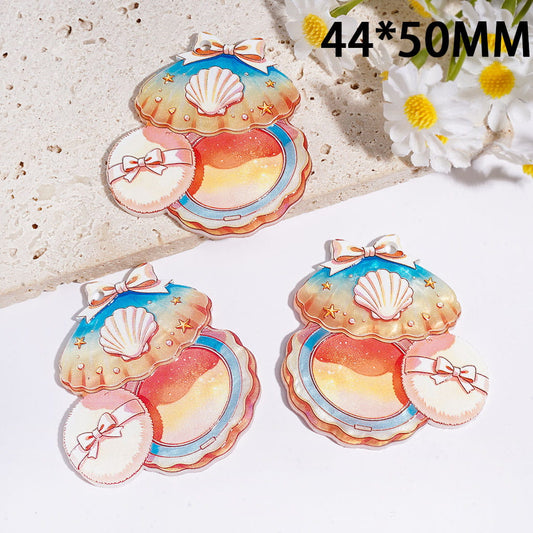 Cosmetics with Bow Starfish Seashells Pearls Acrylic Pendants , 44*50MM