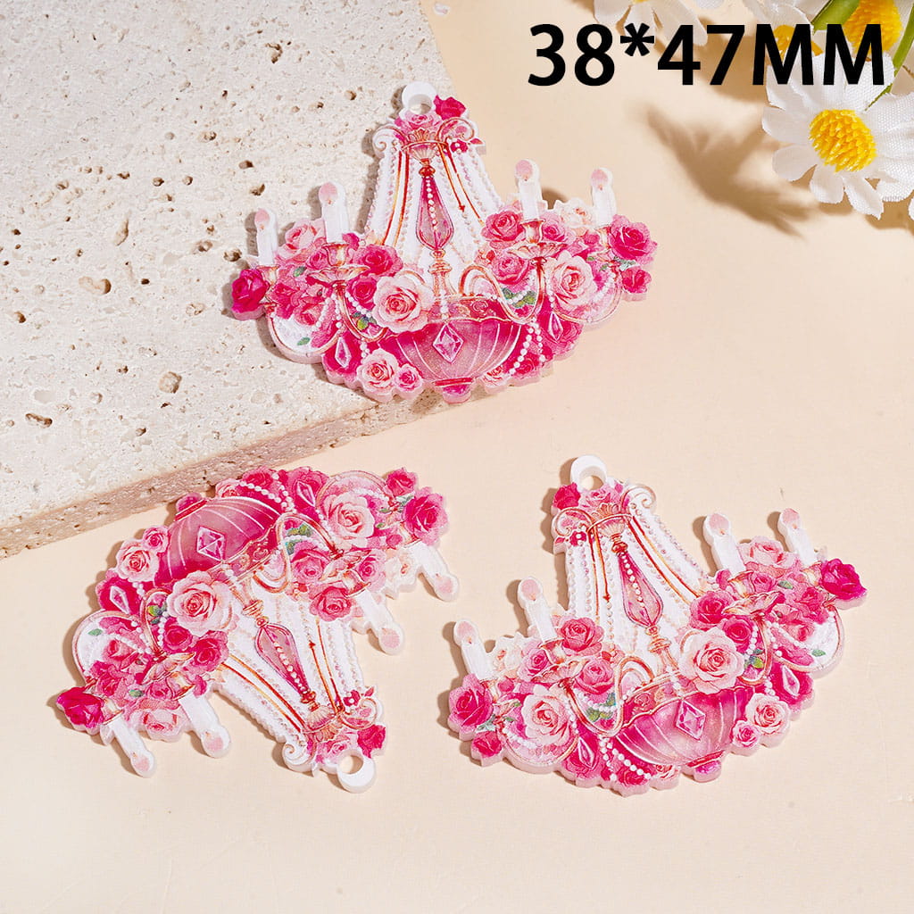 Crystal Chandelier with Rose Flower Candle Acrylic Pendants, 38*47MM