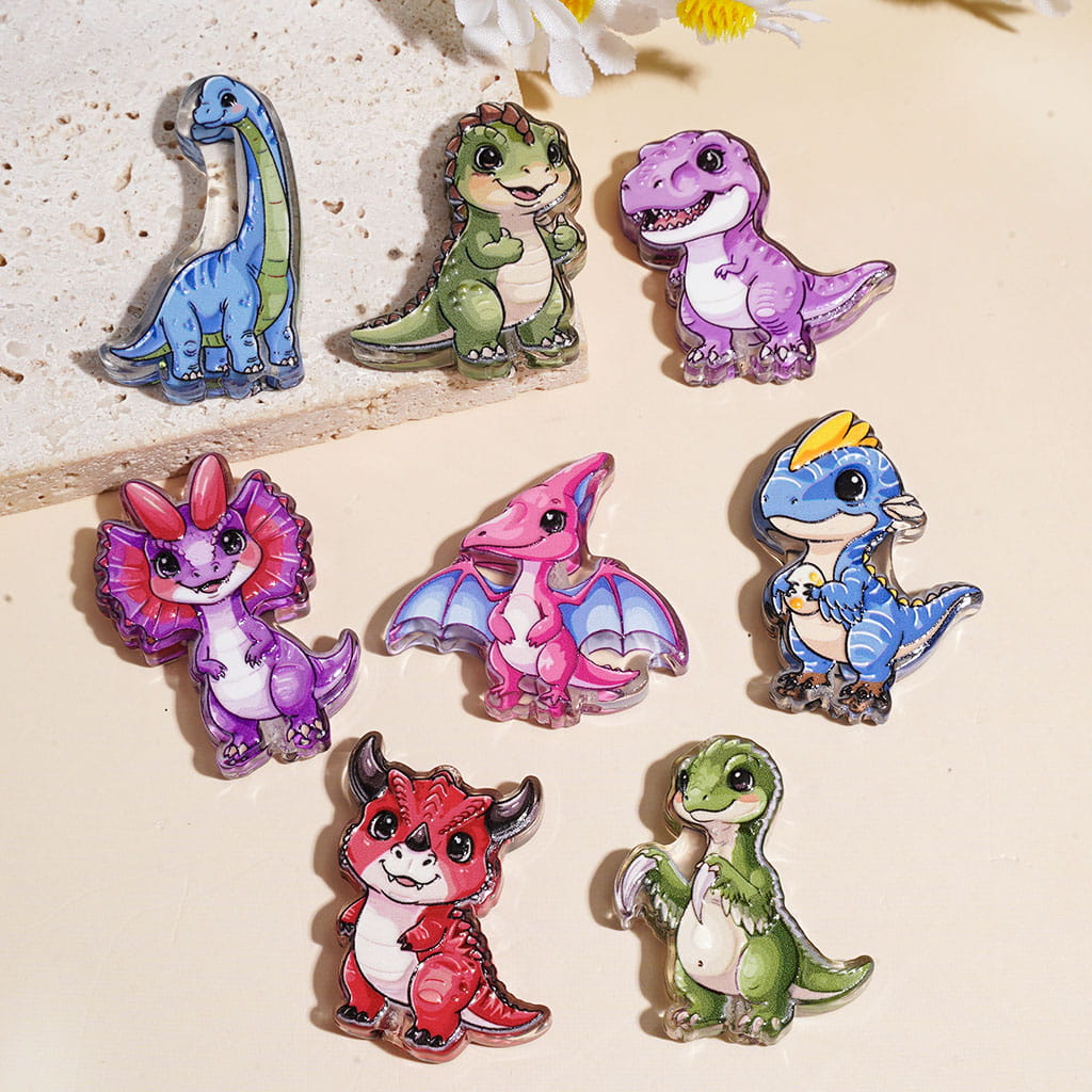 Cute Dinosaur Cartoon Character Acrylic Beads, Random Mix