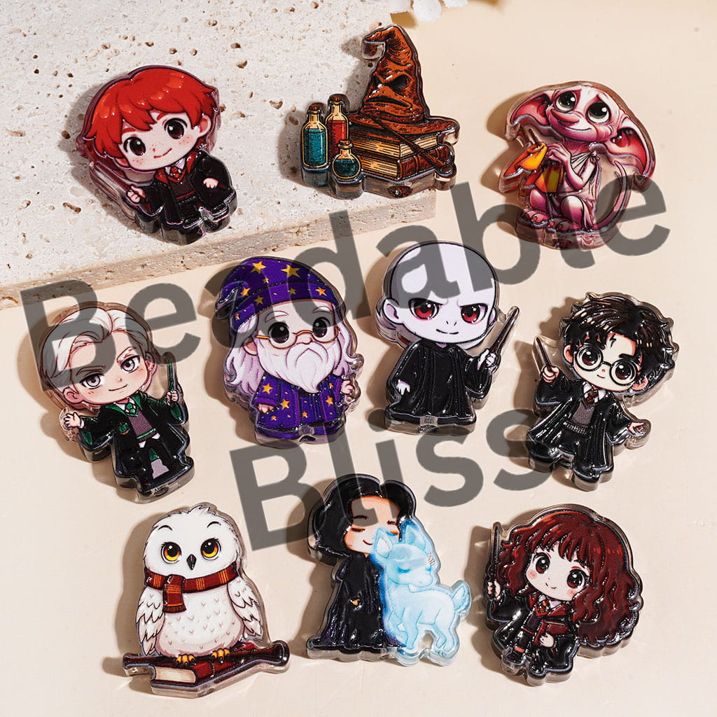 Acrylic Beads Wizard Boy Character Series, Semi-Clear, Random Mix
