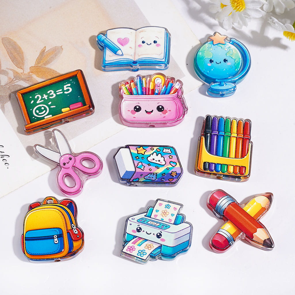 Acrylic Beads Globe Schoolbag Notebook Book Pencils Erasers Printers Blackboards Pencil Cases-Scissors Colored-Pencils, Random Mix