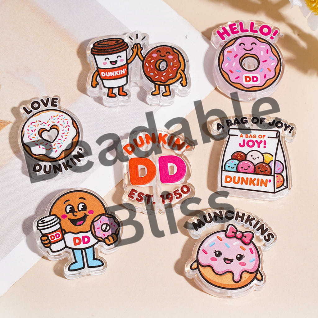 Cartoon Style Doughnut Coffee in Food Theme Acrylic Beads, Random Mix