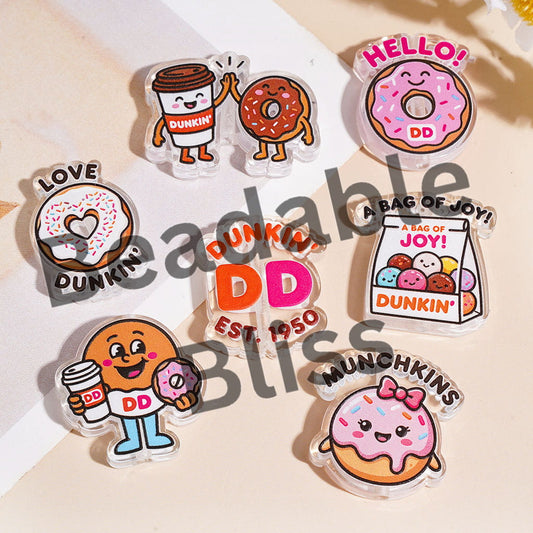 Cartoon Style Doughnut Coffee in Food Theme Acrylic Beads, Random Mix