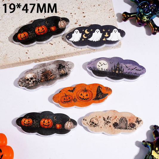 Cloud Halloween Theme Acrylic Beads with Ghost Skull Pumpkin Bat Hat, Three Holes, 19*47MM Random Mix