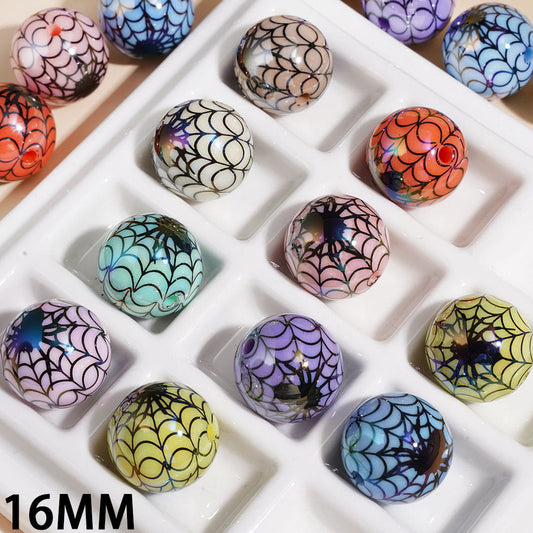 UV Coated Halloween Theme Black Spider Web Acrylic Beads for Bracelets, 16MM, Random Mix Multi-Color