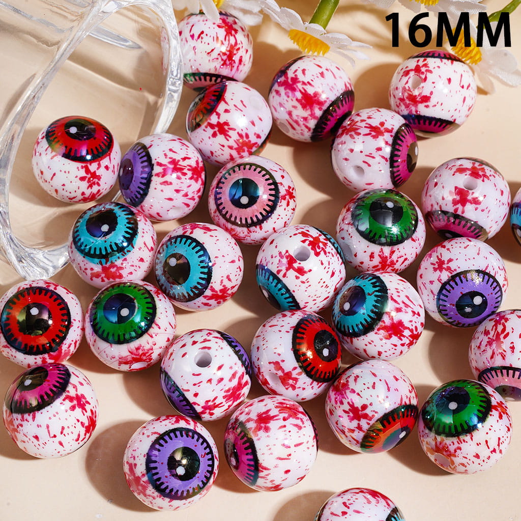 UV Coating Acrylic Beads for Bracelets Horror Evil Eye with Red Spots, 16MM Multi-Color Random Mix