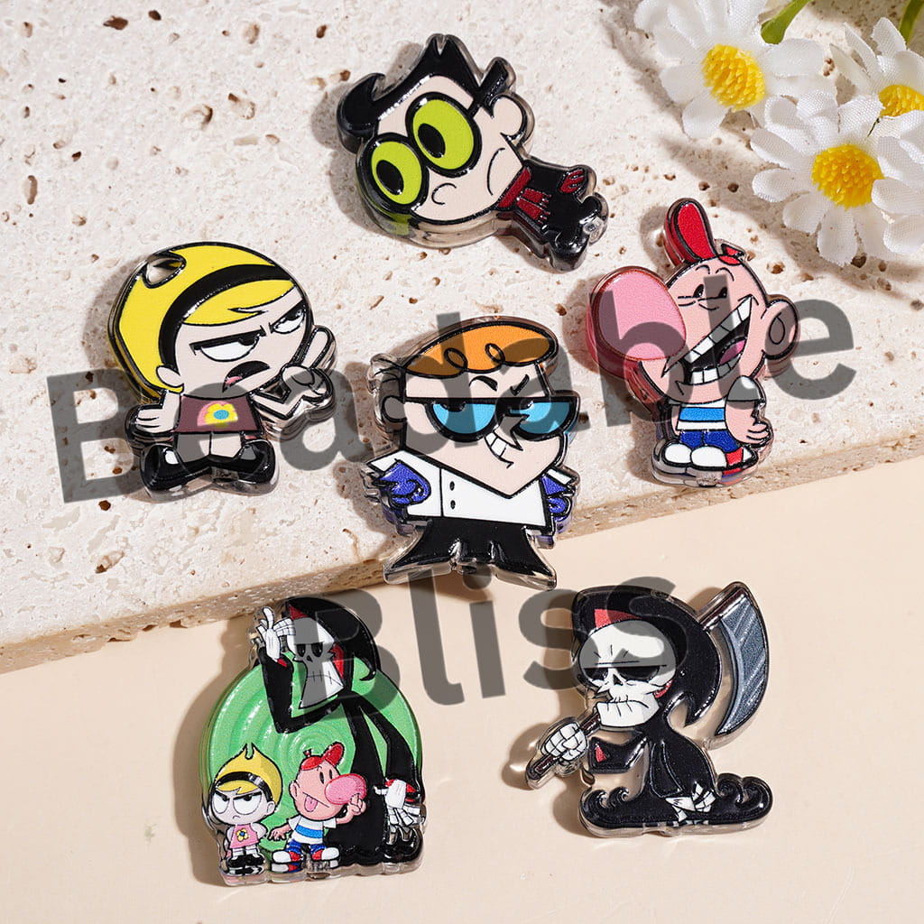 Acrylic Beads with Vintage Cartoon Network Character, Semi-Clear, Random Mix