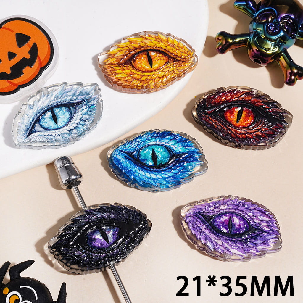 Acrylic Beads Evil Eyes Halloween Theme, 21*35MM Multi-Color Random Mix