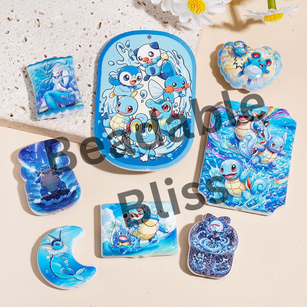 Acrylic Beads and Pendants Small Monster Character Series in Blue, Random Mix