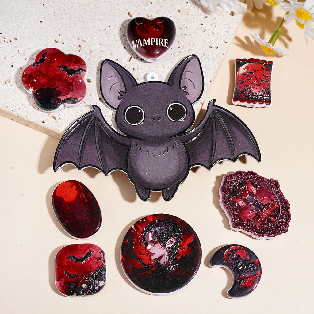 Halloween Series Black Gray Bat Acrylic Beads and Pendants, Random Mix