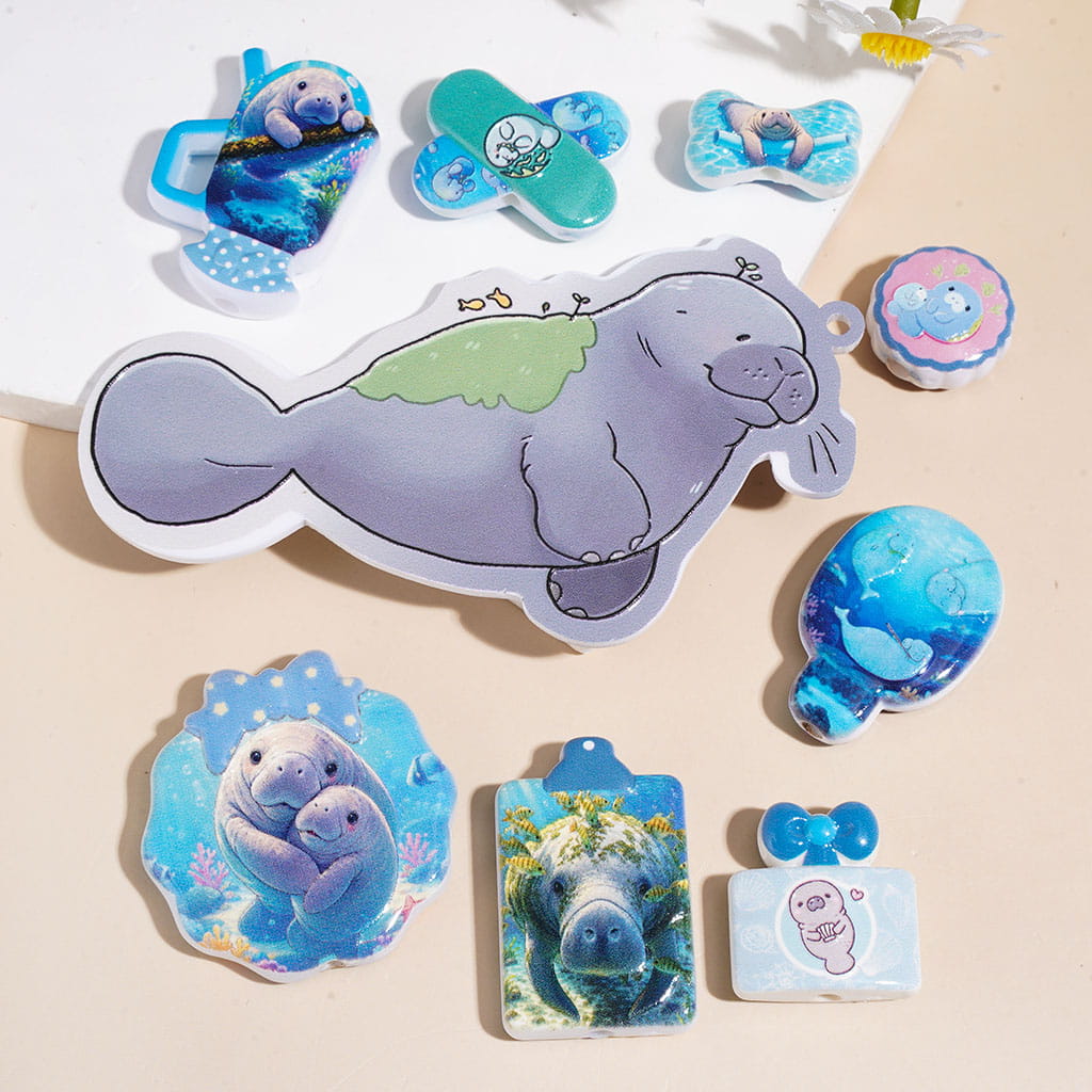 Ocean Sea Cow Series Acrylic Beads and Pendants, Random Mix