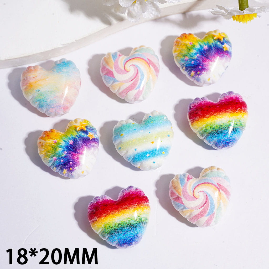 Acrylic Beads Heart with Wavy-Edge and Rainbow, 18*20MM, Random Mix