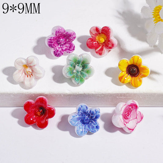 Tiny Five-Petaled Diverse Flower Acrylic Beads, 9*9MM Multi-Color Random Mix