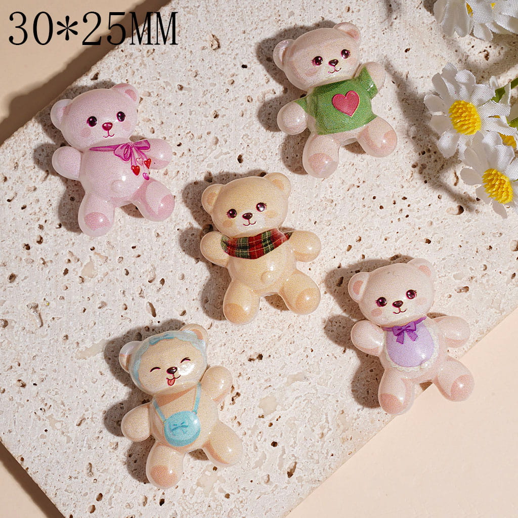 Acrylic Beads Various Attires Cute Bear Waving Hand Gusture, 30*25MM Random Mix